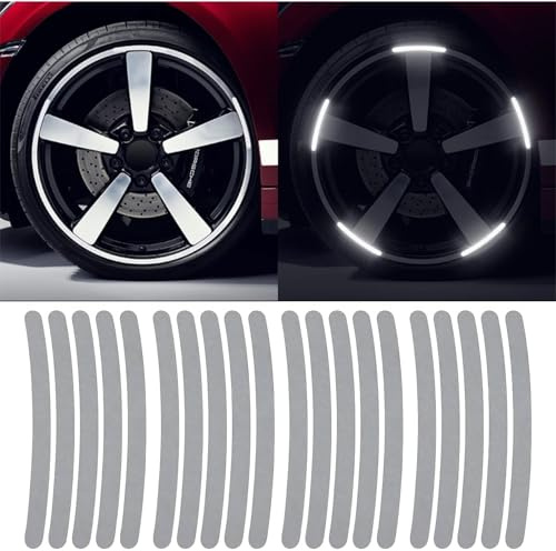 Ezweiji 20pcs Reflektierende Felgenstreifen Aufkleber für Auto Motorrad Räder Fahrrad, Nacht Sicherheit Dekoration Streifen Universal Anti-Scratch Reflektierende Felgen Aufkleber (Grau)