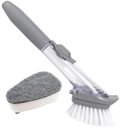 XIZONLIN Soap Dispensing Dish Brush Kitchen Washing Up Brushes with Replaceable Sponge Heads Multi Use Scrubbing Brush for Pans Pots Dishes Sink Cleaning
