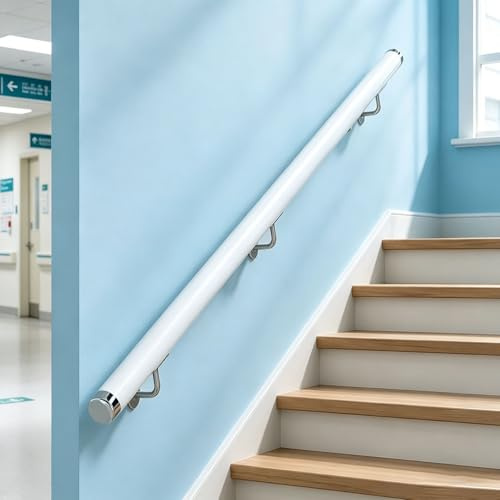 Dawselod White Wood Handrail,Round Stair Hand Rail,Wall Mounted Staircase Balustrade,Non-Slip Outdoor Safety Grab Bar for Younger/Elder/Disabled