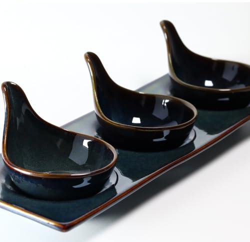 Kadum Keramikteller Geschirrset Teller-Set Tafelservice Speiseteller Pastateller Frühstücksteller Bowl Mediterran Blau-Grün-Gold (1x Dipschale)