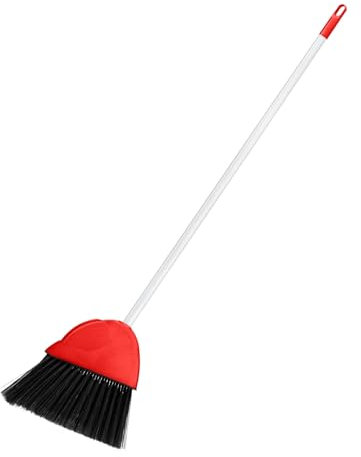 HOMESHOPA Indoor Outdoor Sweeping Broom, Long Handle Soft Angled Bristle Floor Sweeping Broom Brush, Perfect for Courtyard Garage Lobby Mall Market Floor Home Kitchen Room Office (Red)