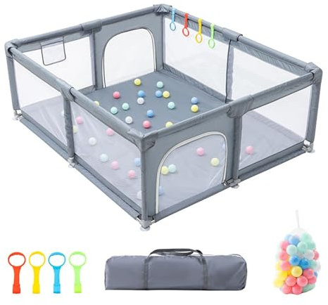 GLOKID Parque Bebé, 150 x 180 cm, modulable, gran parque infantil, bola marina, bolsa de almacenamiento, gancho, para el hogar