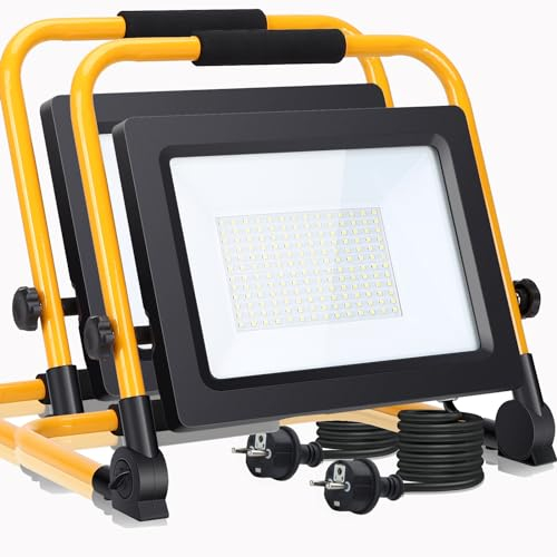 Aigostar LED Baustrahler 100W,2 Stück,8800LM (Ersetzt 880W),LED Strahler mit Stecker,Wasserdichtes Arbeitsleuchte Bauscheinwerfer,für Werkstatt oder Baustelle,Garage, 6500K Tageslichtweiß