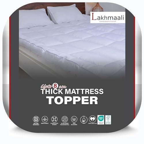 Lakhmaali Mattress Topper Double Bed - Extra Thick Deep Filled Quilted Microfiber Topper - Ultra Soft and Breathable, Hypoallergenic Hotel Quality Comfort with Elasticated Corner Straps for Secure Fit