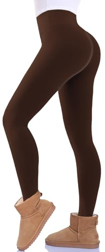 FuelMeFoot Legging thermique pour femme - Doublé en polaire - Taille haute - Sous-vêtements thermiques chauds - Collants longs opaques pour l'hiver., Marron (05), L-XL