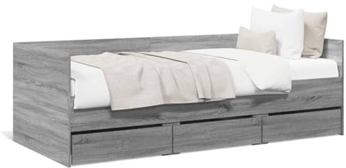 Keyroto Bett mit Schubladen Einzelbett mit Stauraum Funktionsbett Tagesbett mit Schubladen Grau Sonoma 100x200 cm Holzwerkstoff