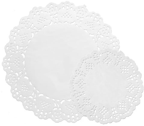 Oruola 100 Stück Tortenspitzen Rund,Papierdeckchen Rund,Tortenspitze Klein,Spitze Papiermatten Tischsets für Desserttabletts,Geschirrdekoration (11.4/21.6cm Jede Größe 50 Blatt)