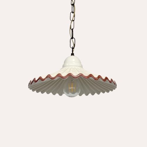 Keyhomestore | Lampadario a Sospensione Rustico in Ceramica Bianca con Bordo Marrone