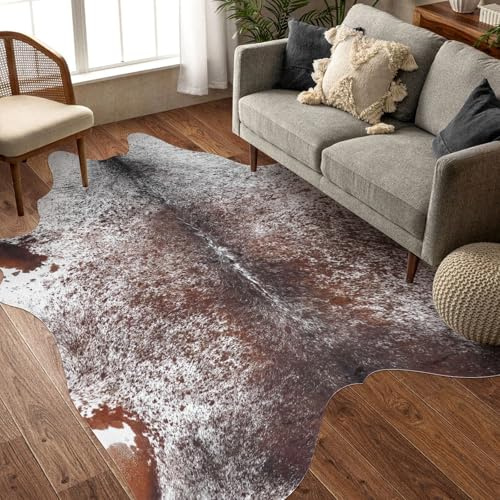 Alfombra de piel de vaca de alta calidad, alfombra de piel de vaca sintética, alfombra duradera con estampado de vaca, alfombra antideslizante para sala de estar, dormitorio (6 x 7 pies)