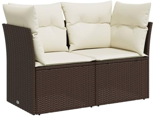 HETFTJN Küchensofa Lounge Sofa Outdoor Mini Couch Balkon Sofa - Gartensofa mit Kissen 2-Sitzer Braun Poly Rattan für Terrasse Garten Balkon Schwimmbad