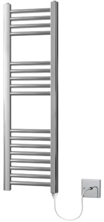 Greened House Chrome Electric Heated Towel Rail 300mm wide x 1000mm high | Flat, Bathroom Radiator, Straight, Towel Warmer