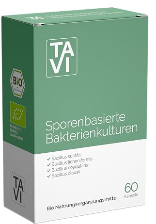 TAVI® Sporenbasierte Bacillus Bakterien • BIO • 6 Mrd.KBE lebende Bakterien | Bacillus Coagulans + Subtilis + Clausii + Licheniformis • 60 Kapseln für 60 Tage