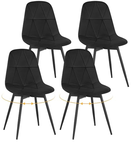Lestarain Esszimmerstühle 4er Set Drehbar Samt Schwarz | Gepolstert Ergonomisch Für Esszimmer Metallbeine Polsterstuhl