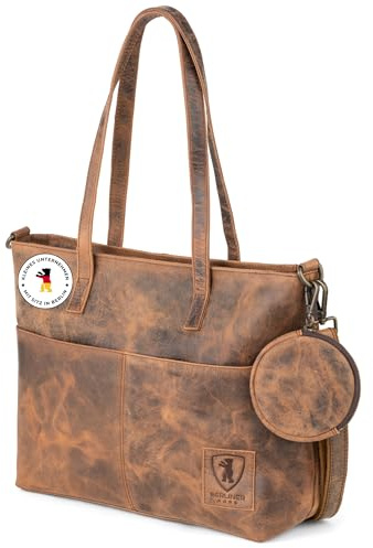 Berliner Bags Vintage Arbeitstasche Lehrertasche Julia, Große Tasche, Umhängetasche aus Leder mit 14 Laptopfach, Schultertasche, Handtasche für Damen – Braun