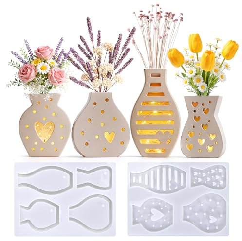 Lot de 4 Moules en Silicone pour Mini Vases, Moule Silicone Vases, Moules Resine Epoxy pour Petits Pots de Fleurs, Pots de Plantes, Arrangement Floral, DIY Décoration