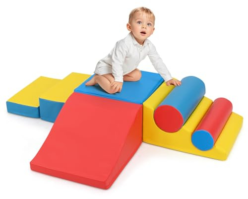 COSTWAY 7PCS Parcours Motricité Bébé en Mousse avec Housse en PU | Module Motricité Bébé avec Bandes Agrippantes, Jouets Éducatifs Montessori pour Ramper Grimper pour Enfants d'Âge Préscolaire