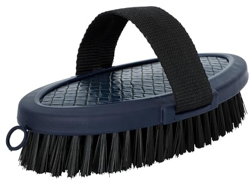 START Pferdebürste mit Band – Ergonomische Pflegebürste für Pferde – Striegel mit Riemen & weichen Borsten – Ideal für Fellpflege und Fellwechsel (Dunkelblau)