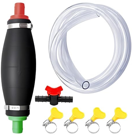 Zyluniy Pompa Manuale Carburante, con Tubo in PVC Resistente ai carburanti 2m incl. Tappo, regolatore, Pompa di travaso con Funzione Vuoto, Pompa Manuale Benzina per Benzina, Diesel, Olio e Acqua