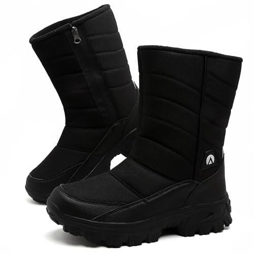 Topwolve Schneestiefel Herren Wasserdicht Warm Gefüttert Winterstiefel Outdoor Leicht Wanderschuhe Rutschfest Winterschuhe,Schwarz,42 EU