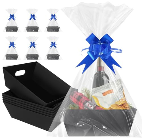PräSentkorb Leer Pappe 6 Stück Großer Leerer Geschenkkorb für Personalisierte Geschenkverpackungen Geburtstag Weihnachten Valentinstag Ostern und Andere Feste (Schwarz)