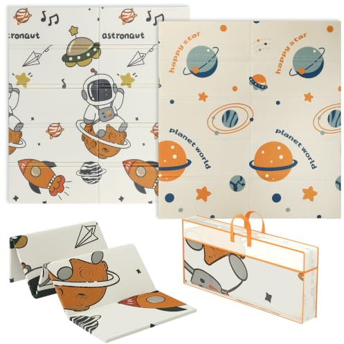 AIYAPLAY Baby-Spielmatte faltbar 177x146x1,5cm Weltraummotiv | Doppelseitig, wendbare Spielmatte, wasserdichte Schaumstoff-Krabbelmatte, für Innen & Außen Picknick