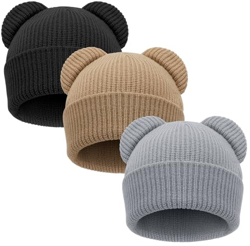 DRESHOW Bonnet pour Bébé Bonnet Hiver Bébé Unisexe en Tricot Doux avec Oreilles d'ours Mignonnes pour Garçon Fille Beanies Chaud pour 0-6 Mois