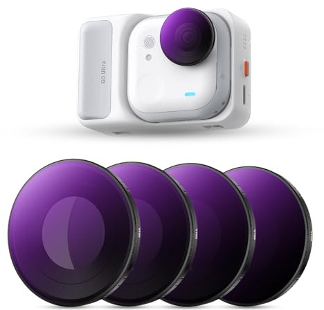 K&F CONCEPT ND8/PL,ND16/PL,ND32/PL,ND64/PL Filterset für Insta360 Go Ultra | 4 Pack Bright Day Neutraldichte-Polarisationsfilter HD-Optikglas Mehrfachbeschichtet Metallrahmen, FSI115