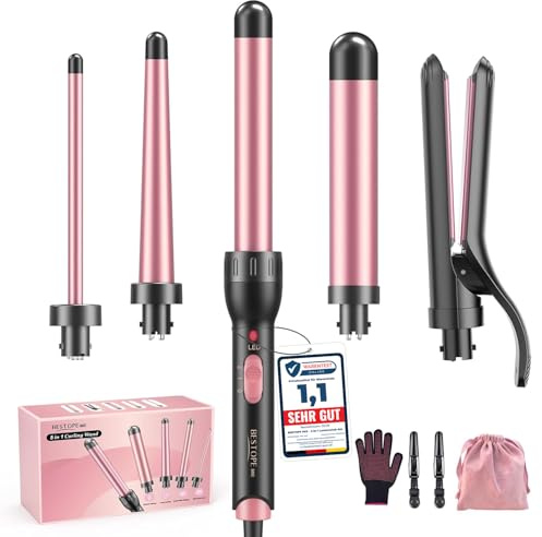 5 in 1 Rizador de Pelo con planchas del pelo, Rizador de Pelo Cerámica Antiestática Rizador pelo con Temperatura Regulable Calentamiento rápido