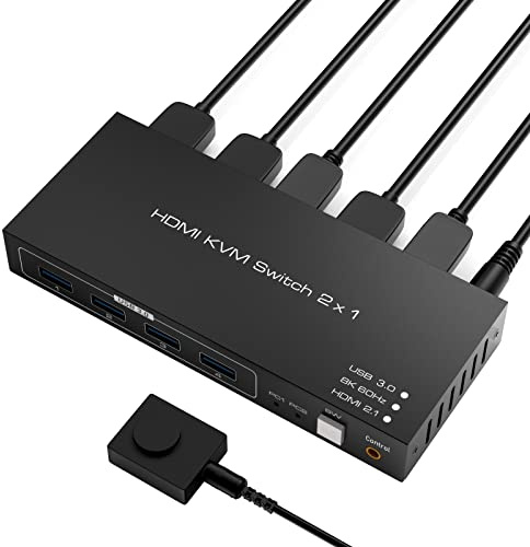 2x1 8K HDMI KVM Switch - Tendak 2 Ports HDMI 2.1 KVM Switch USB PC Computer KVM Switcher Keyboard Mouse Switch Box Support 8K@60Hz 4K@120Hz HDCP 2.3 for Laptop PC PS5 Xbox HDTV