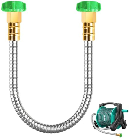 Short Garden Hose Extender, 2FT Stainless Steel Leader Hose | Hose Extension Adapter with Female to Female Connector, Outdoor Flexible Water Hose Reel
