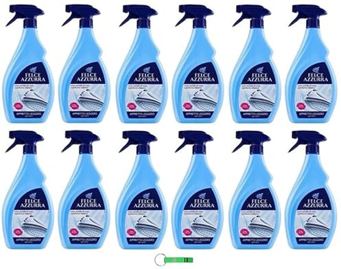 12 X Felce Azzurra Appretto Leggero Spray per Stira Veloce, aiuto per stirare leggermente rinforzante, stiratura rapida, profumata 750 ml + portachiavi Beni Culinari