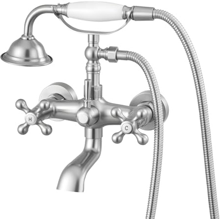 VEVOR Robinet de baignoire sur pattes, avec douchette à main, ensemble de robinet de remplissage de baignoire mural en nickel brossé vintage, avec bras pivotants réglables et bec pivotant à 360°
