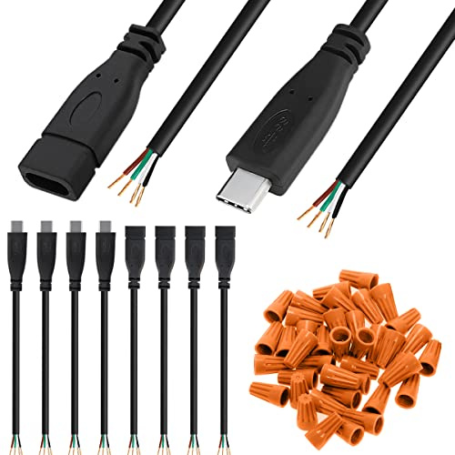 HAAMNING7 Cavo USB C Tipo C Connettore maschio femmina a 4 pin Cavo di prolunga per dati di alimentazione saldabile fai-da-te, USB 2.0 4 estremità del cavo aperte per telefono, 4 coppie