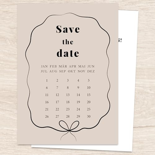 Hochzeitseinladungskarten 10er Set A6 – Kalender-Motiv beige elegant | flache Karten, Rückseite beschreibbar – Karte zur Hochzeit, Grußkarte, Glückwunschkarte, Hochzeitsbillet Einladungskarte