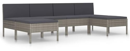 WGYHOME 6-TLG. Garten-Lounge-Set mit Auflagen Poly Rattan Grau, Sitzgruppe Essgruppe Set Sofa-Garnitur Lounge, Gartenset Sofa-Set Garnitur Gartenmöbel Couch-Set mit Sofa und Sessel