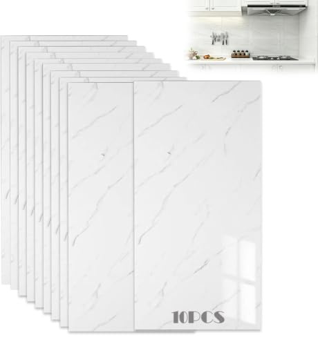 Fliesenaufkleber Marmorlook 10er Set 60x30cm, Fischbauchweiß
