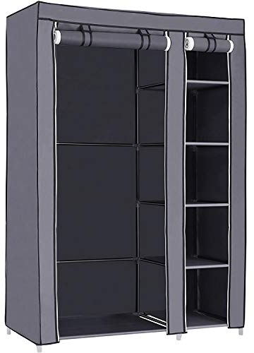 SONGMICS XL Stoffschrank Kleiderschrank Faltschrank Campingschrank mit Kleiderstange 110 x 175 x 45 cm Grau LSF007G
