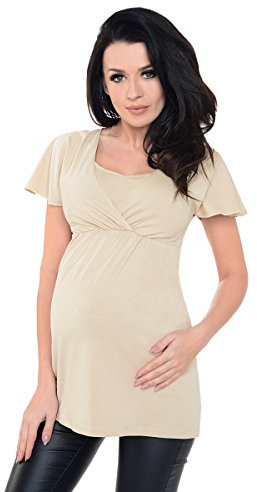 Purpless Maternity 2in1 Pregnancy Nursing Top Shirt Blouse Breastfeeding Women 7742 (14, Beige)