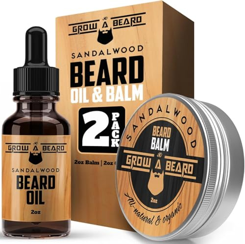 Beard Oil and Balm Set for Men - All-Natural Sandalwood & Citrus Scent, For Beard Growth and Care (2 Pack of 2 oz)