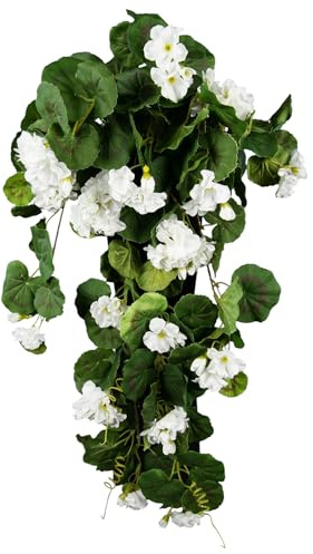 Seidenblumen Roß Geranienhänger 70cm weiß ZF, Kunstpflanzen künstliche Geranie Kunstblumen Hängegeranie, Balkon Home Decoration Deko, Balkonkasten hängende Pflanze Fake Geranien wie echt