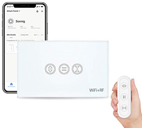 LoraTap Interruttore Tapparelle WiFi con Telecomando RF, Interruttore Tattile per Tapparelle Elettriche, Controllo Vocale con Alexa e Google Home, Controllo App Smart Life, Timer Switch 600W, Bianco