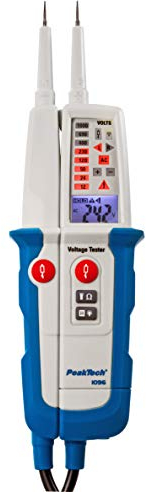 PeakTech 1096 Stromprüfer Spannungsprüfer zweipolig + Dual Anzeige & FI-Test, Staub- & Wasser Schutz (IP64) LCD-Display + Taschenlampe, Durchgangsprüfer, Spannungsmesser 6V-1000V
