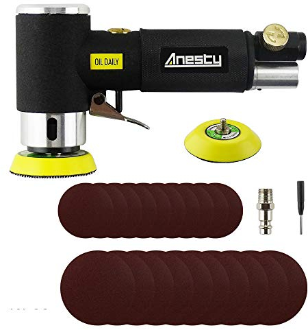 Mini Levigatrice Orbitale Pneumatica 25mm 50mm 75mm, Mini Levigatrice angolare,Smerigliatrice angolare ad aria compressa con 30 Pezzi Dischi Carta Abrasivi