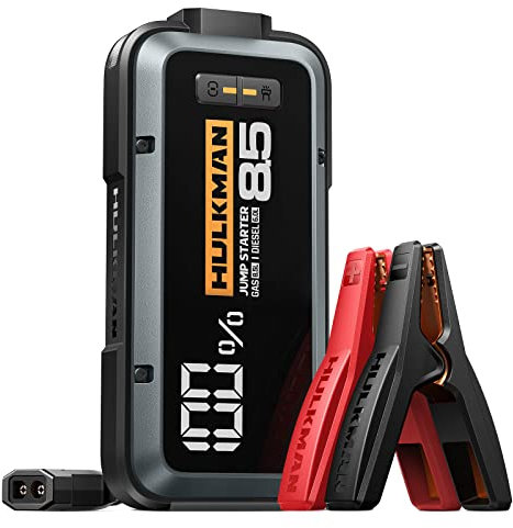 HULKMAN Alpha85 Grigio Spazio, Avviatore di Emergenza Intelligente 2000A 74Wh, Booster Batteria Auto 12V Portatile con Schermo da 3.3,Power Bank USB-C, Cavi per Motori fino a 8.5L Benzina/6.0L Diesel