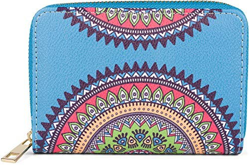 styleBREAKER Monedero pequeño para Damas con un Colorido patrón de Adorno de Mandala, Estilo ETNO, Cremallera, Cartera 02040149, Color:Azul-Verde-Naranja