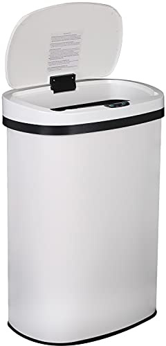 HHS 13 Gallon (50L) Trash Can Stainless Steel Motion Sensor Kitchen Garbage Can with Lid Fingerprint Proof Touch Free High-Capacity Rubbish Bin for Home Kitchen and Office, White…