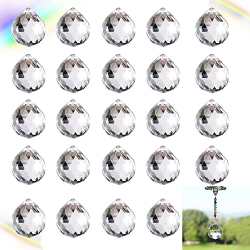 WENRERO 24 Stück Kristallkugeln Regenbogenkristall Deko 2 * 2.4CM K9 Kristallglaskugel Kristalle zum Aufhängen Kristall Glas Prisma mit Loch Kristall Anhänger Klare Kristallkugel zum Dekorieren