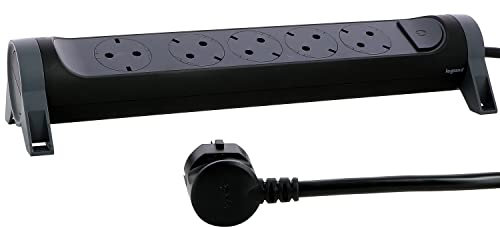 LEGRAND Regleta de enchufes con protección de sobretensiones, con Interruptor, Enchufe múltiple con 5 Tomas de Corriente, Cable de 1,5 MTS, Color Negro 694532