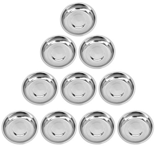 Kichvoe 10 Piezas Plato De Acero Inoxidable Cuencos De Condimentos Pequeños Platos De Salsa Redondos Miniplato De Merienda De Inmersión De Acero Inoxidable Metal Alimento Queso Engranaje