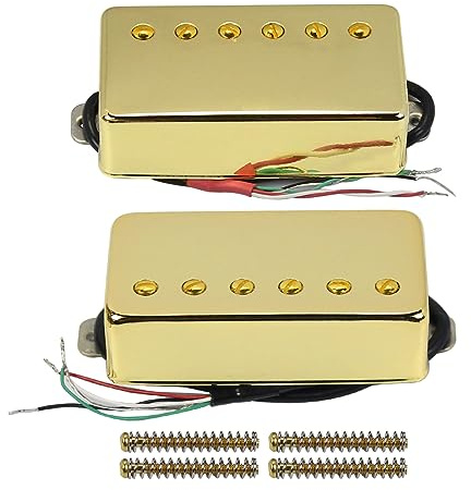 FLEOR Humbucker Double Coil Pickups Neck and Bridge Pickup Ceramic Magnet Compatible with LP Style Electric Guitar for Guitar Parts Replacement Gold